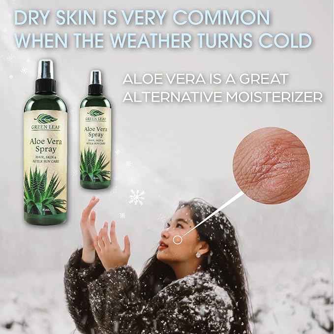 Green Leaf Naturals Aloe Vera Spray Bottle Travel Size | Vitamin C, E & A | Skin Care, Hair Spray, Facial Moisturizer, Hair Growth, Facial Cleanser, Sunburn Relief & After Sun Lotion 3.3oz