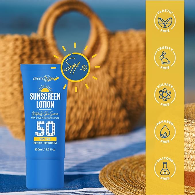 Sunscreen Lotion SPF 50 – Lightweight, Non-Greasy Sun Protection for All Skin Types. Hydrates, Skin Shield , Water-Resistant Coverage for Radiant, Moisturized Skin.