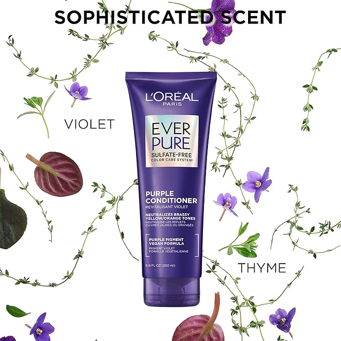 L’Oreal Paris Sulfate Free Brass Toning Purple Conditioner for Blonde,Bleached,Silver,or Brown Highlighted Hair,EverPure,6.8 Fl Oz (Packaging May Vary),(Pack of 2)