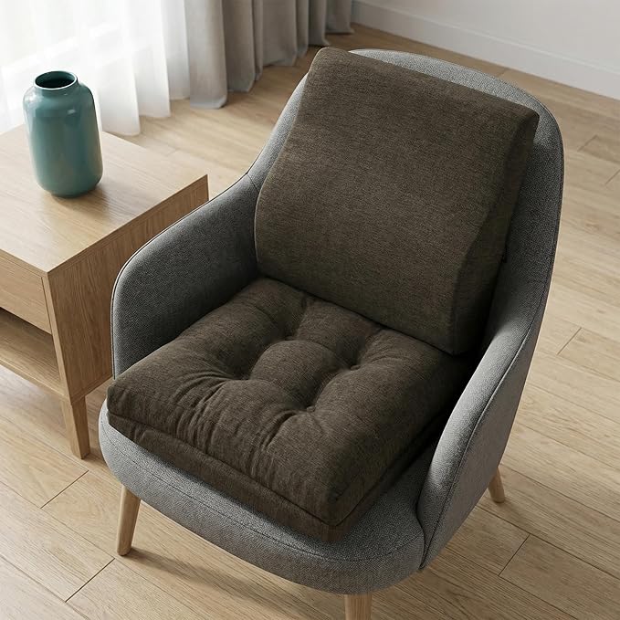 baibu Memory Foam Small Recliner Cushions with Lumbar Support Pillow Set, 18x16x4 Inch Dual-Layer Design Non-Slip Recliner Seat Cushion & Back Support Pillow for Reduce Hip & Lumbar Pain, Brown