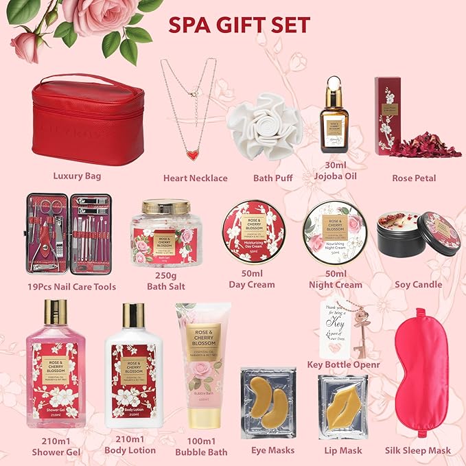 Mothers Day Gifts for Mom Spa Gift Set for Women 17Pcs Luxury Bath & Body Gift Set Beauty Care Kit with Necklace | Valentines Day, Birthday, Christmas Gifts for Her Wife Pampering Kit for Travel