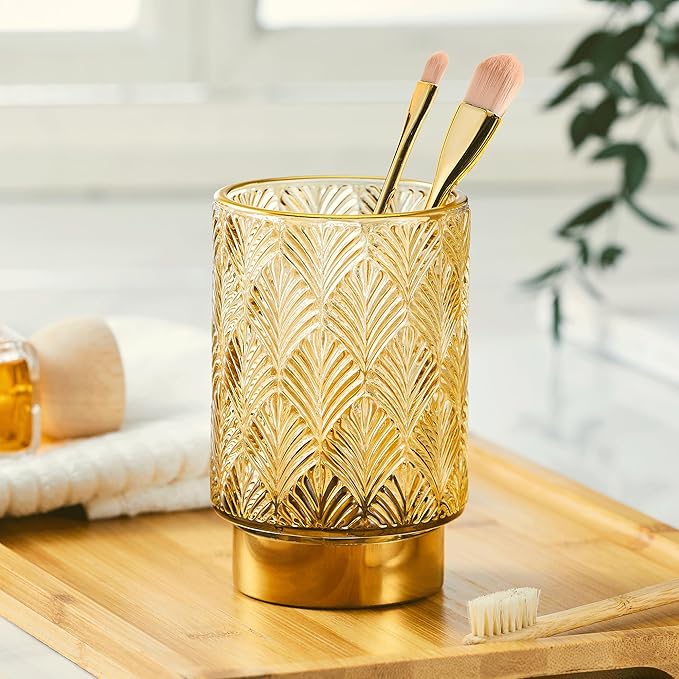 Makeup Brush Holder Organizer,Toothbrush Holders,Desk Pen Pencil Holder,Multifunctional Vintage Glass Brush Cup（A42-2-US）
