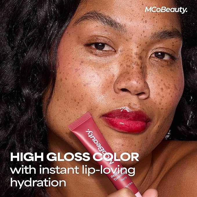 MCoBeauty Peptide Lip Treatment Caramel - Nude Brown Tinted Lip Balm Plumper Gloss for Women - Hydrating Lip Oil with Shea Butter, Peptides for Soft Plump Lips - Vegan Cruelty Free Lip Care