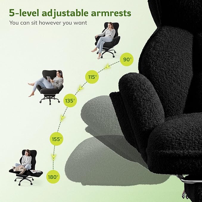Big and Tall Office Chair with Adjustable Arms and Back, Ergonomic Office Chair with Footrest and Comfortable Fabric for Home Office, Bedroom ，Black