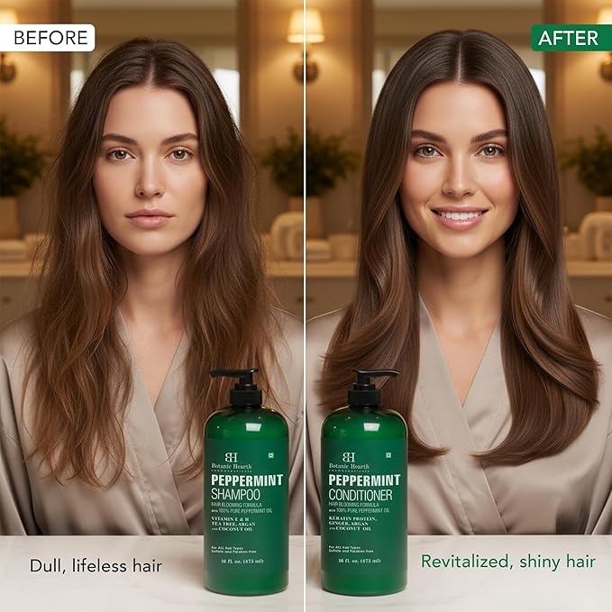 Botanic Hearth Peppermint Oil Shampoo And Conditioner Set | Hair Blooming Formula With Keratin | Fights Hair Loss | Sulfate Free For Men And Women | 16 Fl Oz X 2