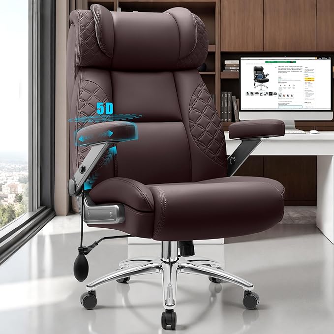 Office Desk Chair, Big and Tall Executive Office Computer Chair, Extra Wide 500LBS Heavy Duty Office Chair, High Back Ergonomic Office Gaming Chair with Adjustable Lumbar Support & 5D Flip Arms