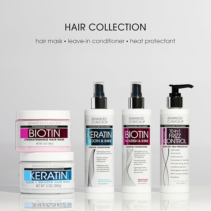 Advanced Clinicals 10-in-1 Anti-Frizz Hydrating Heat Protectant Hair Cream Coconut & Bamboo Strengthen, Detangle & Smooth Dry, Damaged Hair DEA, Paraben, Sulfate-Free, Color Safe, 7.5 Fl Oz