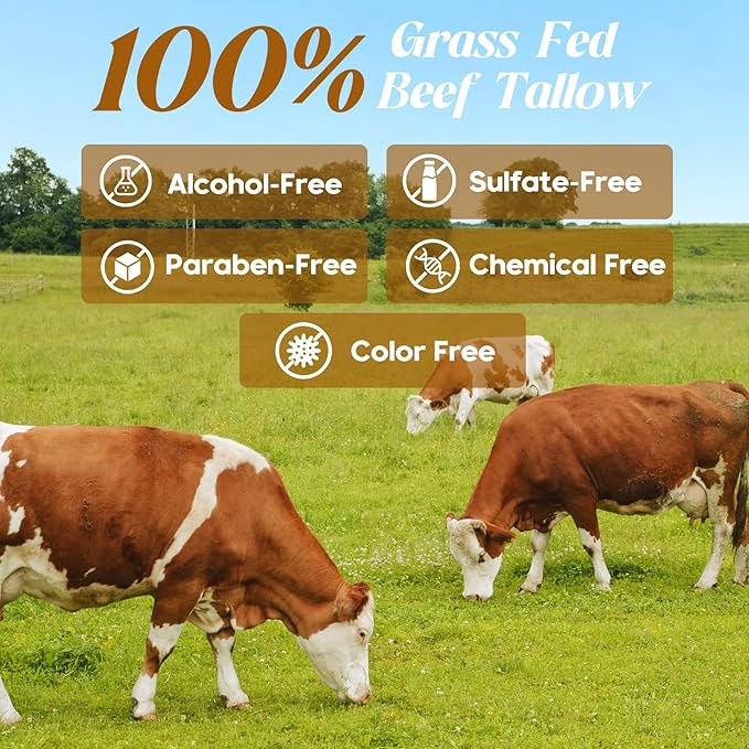 Beef Tallow for Skin, Beef Tallow and Honey Balm, 100% Organic Grass-Fed Beef Tallow, Face & Body Moisturizer for Dry, Cracked, Sensitive Skin - Handmade - Natural Formula (4 Oz, Unscented)