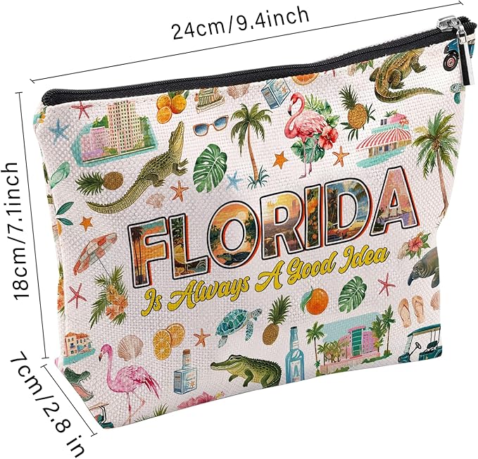 Florida Makeup Bag, Florida Gifts For Women Friends, Vacation Souvenirs Makeup Pouch, Travel Toiletry Bag With Zipper, Birthday Anniversary Christmas Gifts For Best Friend Bestie Her