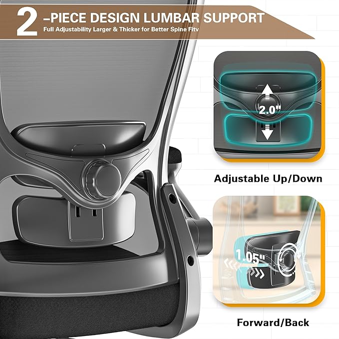 Ergonomic Office Chair - High Back Desk Chair with Adjustable Lumbar Support, Breathable Mesh Back, 330LBS Capacity, Easy Assembly, for Home Office Executive Computer Task