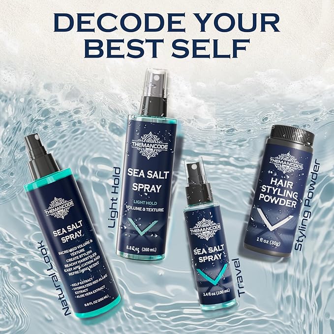 Sea Salt Spray for Men, Light Hold Thickness, Texturizing Hairspray, Beach Vacation Essentials, Surf Spray Adds Instant Volume, Travel Essentials, Travel Hair Men Gifts, 8.8 Oz