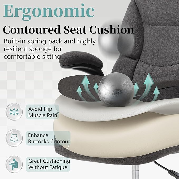 Ergonomic Drafting Chair, Tall Office Chair for Standing Desk, High Back Standing Desk Chair with Flip-Up Armrest, Adjustable Height & Foot Ring, Executive Fabric Extended Height Office Chairs, Black