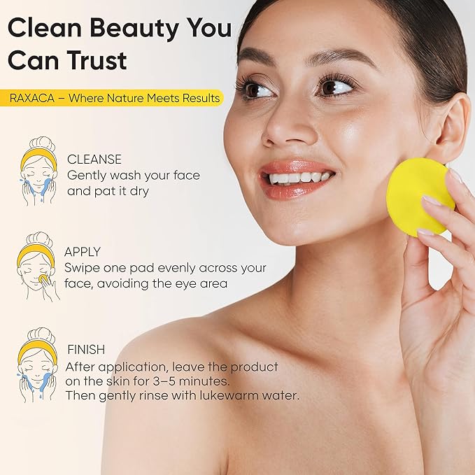 Kojic Acid Turmeric Exfoliating Cleansing Pads with Vitamin C in Cotton Pads, Dark Spots Remover & Deep Clean Pores for Face - 50 Pcs.