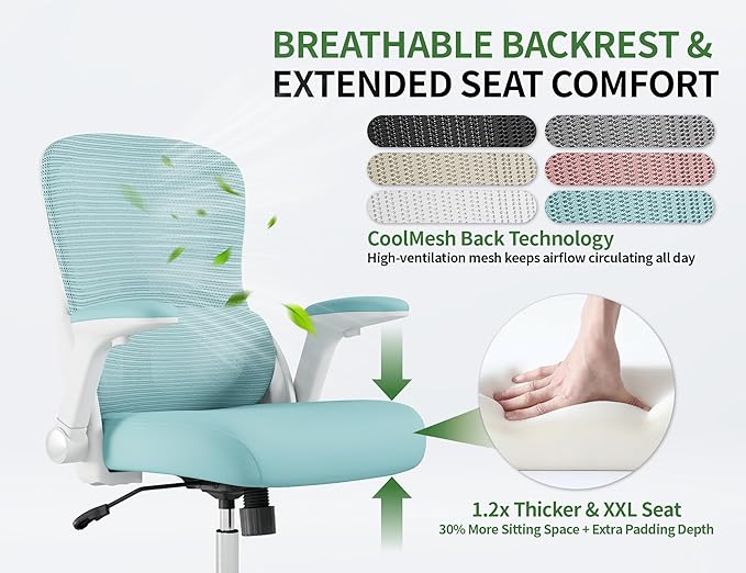 Office Chair - Ergonomic Desk Chair with Adjustable Lumbar Support, Mesh Computer Chair, Executive Office Chairs for Adults, Wide Seat Office Chair Back Support for Tall Men (Blue)
