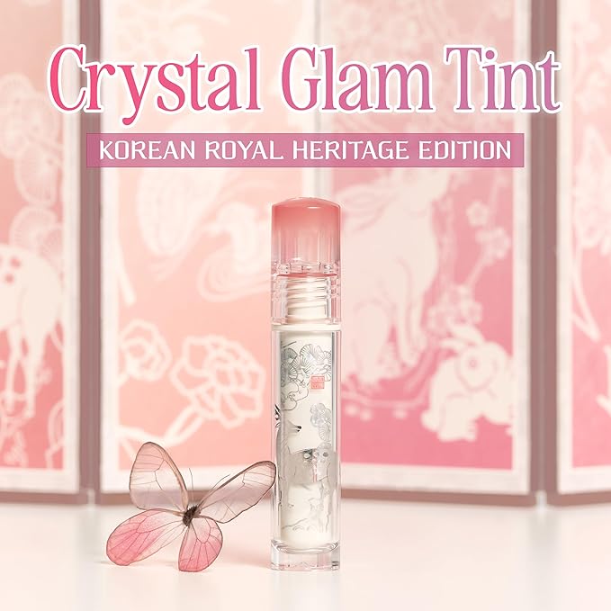 CLIO Crystal Glam Tint Korean Royal Heritage Edition, Glossy Lip Tint with Glass-Like Shine, Lightweight Buildable Lip Stain, Long-Lasting Color, Non-Sticky, Korean Lip Tint (030 SUNNY FAWN CORAL)