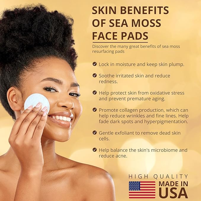 Seamoss Cleansing Pads for Acne Treatment - Gentle Exfoliation, Natural with Aloe Vera, Salicylic Acid - Acne Clearing, Skin Pore Resurfacing, Toner Pads, Hydrating, Peel Pads - 30 Pack