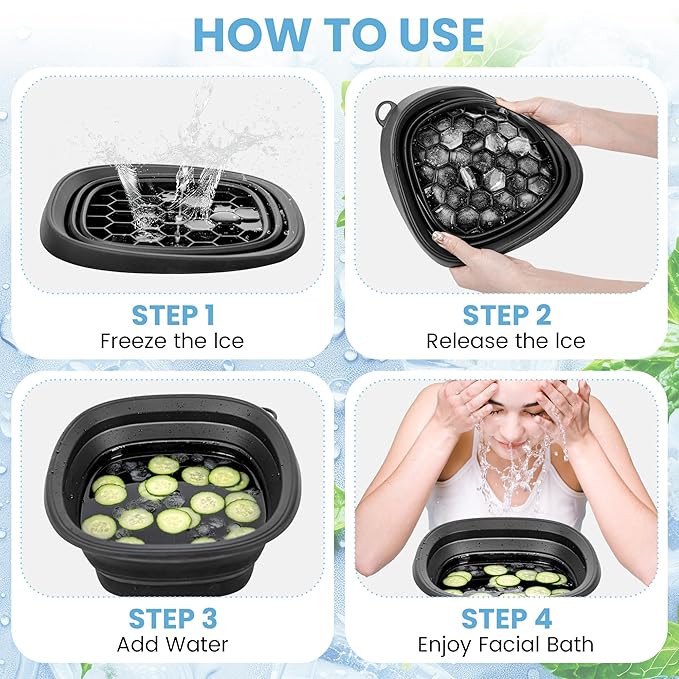 Face Bowl for Ice - Ice Face Plunge Bowl Collapsible, Silicone Facial Tub for Cold Water Therapy, Large Portable Ice Bath Basin for Skin Tightening, Puffiness Relief, Dunking and Rejuvenation, Unisex