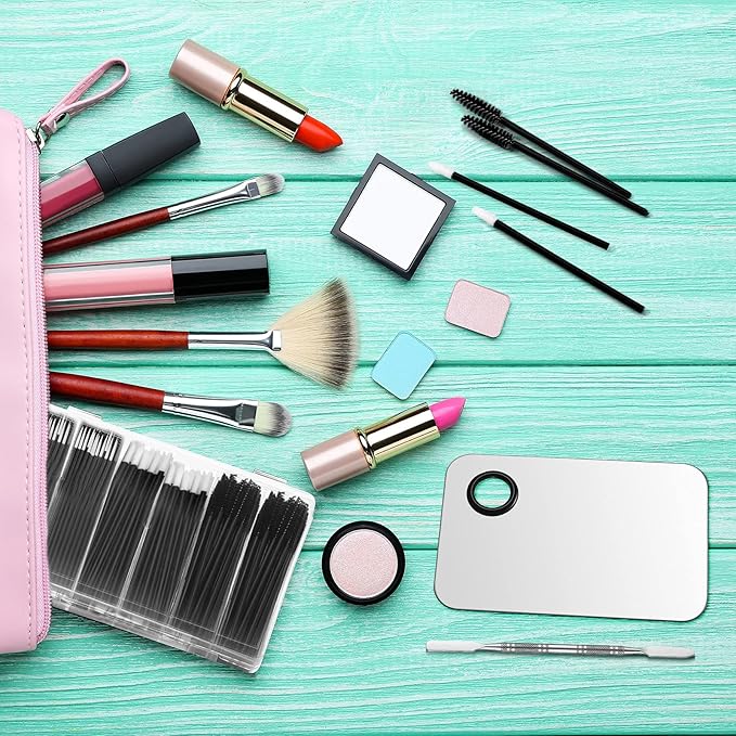 Maitys 260 Pieces Disposable Makeup Tools Kit, Eyeliner Brushes Mascara Wands Lipstick Applicators Plastic Organizer Box Short Waterproof Cape Stainless Steel Makeup Palette, Spatula(Black)