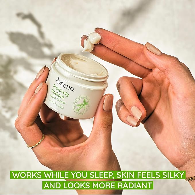Aveeno Positively Radiant Moisturizing Face & Neck Night Cream with Tone Correcting Soy & Niacinamide,Night Cream Targets Dull Skin-& Evens Skin Tone-& Texture,Hypoallergenic,1.7 oz,(Pack of 2)