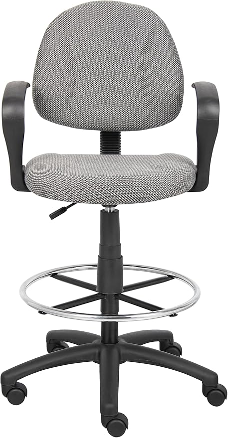 Boss Office Products B1617-GY Ergonomic Works Drafting Chair with Loop Arms in Grey