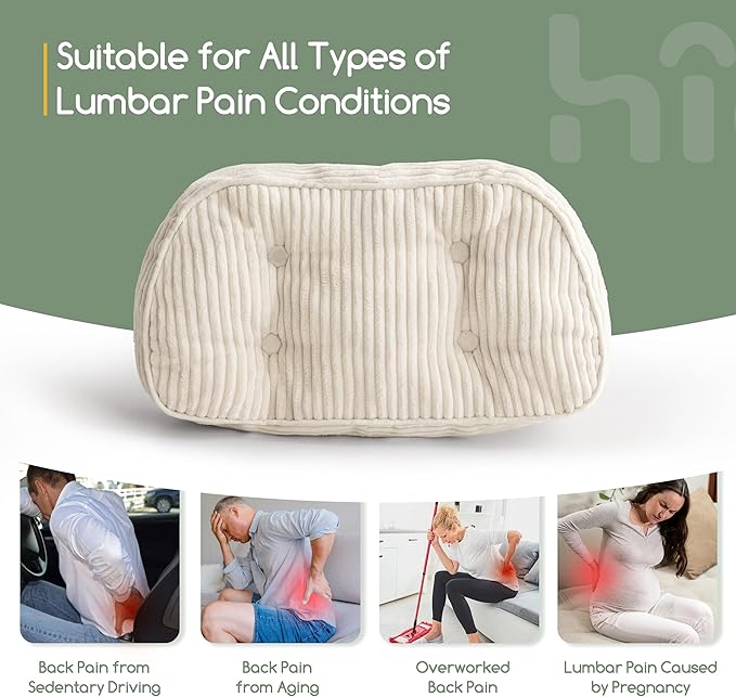 HIGOGOGO Lumbar Support Pillow for Recliner Chair/Accent Chair/Couch/Office Chair, Tufted Corduroy Back Support Cushion for Elderly, Recliner Cushions for Back Rest, Pain Relief, Reading, Beige