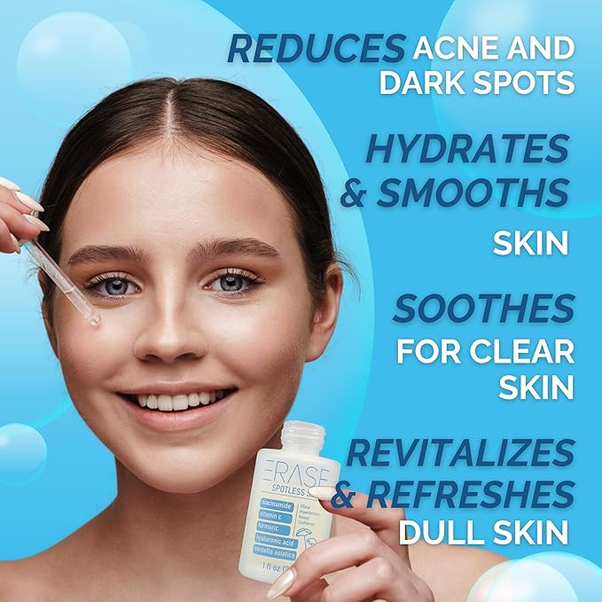 ERASE Clear Skin 3-Step System | Spotless Serum + Pro-Collagen Hydrating Mask + Acne Patches | Brighten, Hydrate & Clear Skin | Niacinamide, Vitamin C & Collagen | For Teens & Adults
