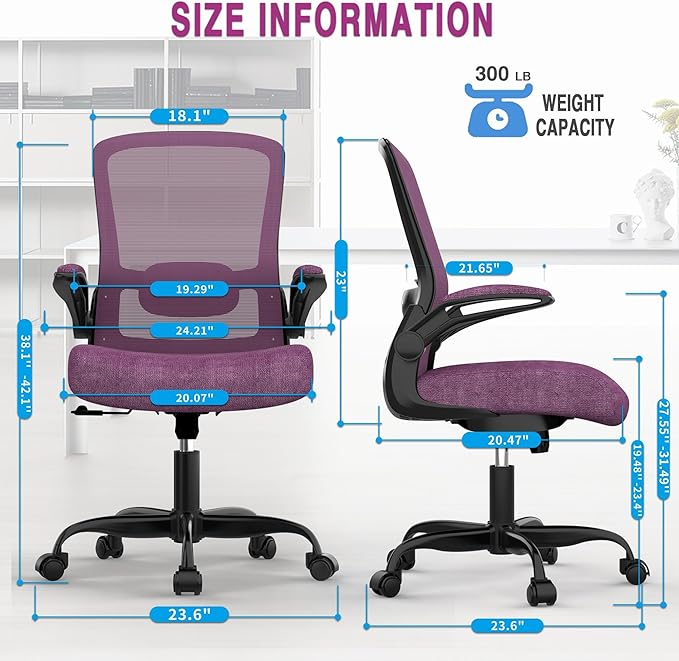 Mimoglad Office Chair, Ergonomic Desk Chair with Adjustable Lumbar Support, High Back Mesh Computer Chair with Flip-up Armrests-Task Chairs, Executive Chair for Home Office