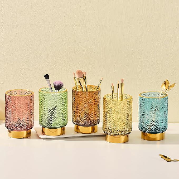 Makeup Brush Holder Organizer,Toothbrush Holders,Desk Pen Pencil Holder,Multifunctional Vintage Glass Brush Cup（A42-1-US）