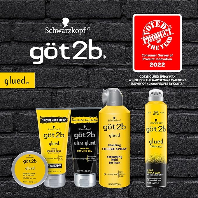 Got2B Glued Styling Spiking Hair Gel 2-6 oz tubes + 1 Travel 1.25 oz tube,(Pack of 12)