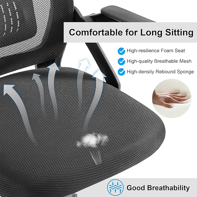 VECELO Mid-Back Swivel Ergonomic Office Chair with Adjustable Arms, Mesh Lumbar Support for Computer Task Work, Black
