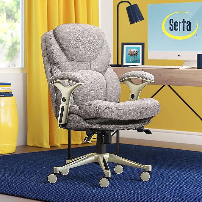 Serta Ergonomic Executive Office Chair Motion Technology Adjustable Mid Back Design with Lumbar Support, Light Gray Fabric