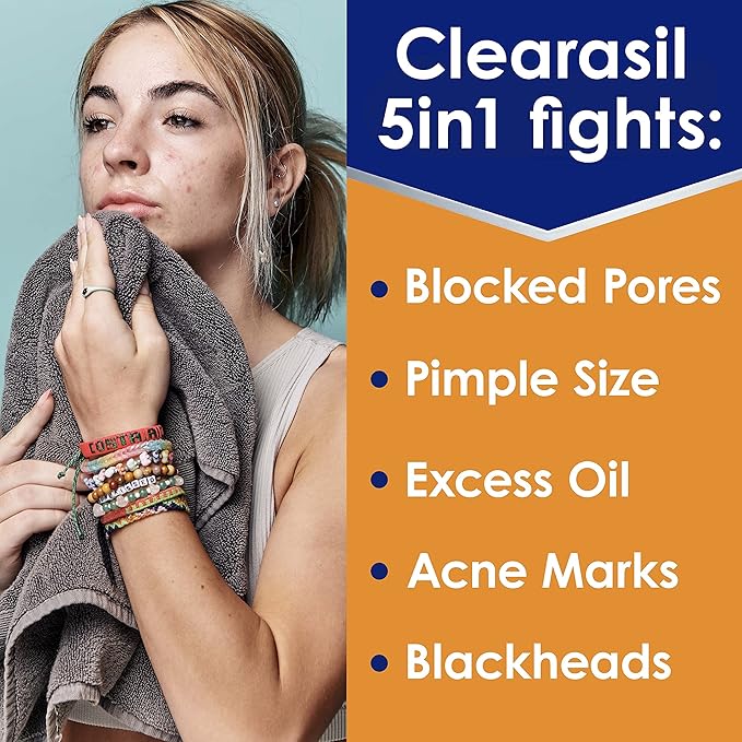 Clearasil Stubborn Acne Control 5in1 Exfoliating Wash, Maximum Strenght with 2% Salicylic Acid Acne Treatment Medicine, Daily Acne Facial Cleanser 6.78 fl oz