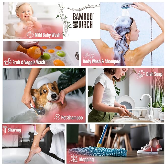 BAMBOO AND BIRCH Pure Castile Soap Liquid, Certified Palm Oil Free Natural Soap, Citrus Grapefruit, 1 Gallon
