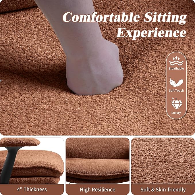 Criss Cross Legged Office Chair with Wheels and Flip-Up Arms, Upholstered Criss Cross Desk Chair, Wide Seat Chairs for Home Office, Vanity, Apartment, Orange
