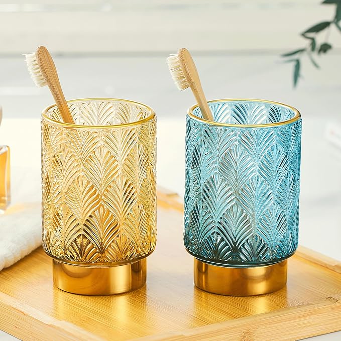 Makeup Brush Holder Organizer,Toothbrush Holders,Desk Pen Pencil Holder,Multifunctional Vintage Glass Brush Cup（A42-3-US）