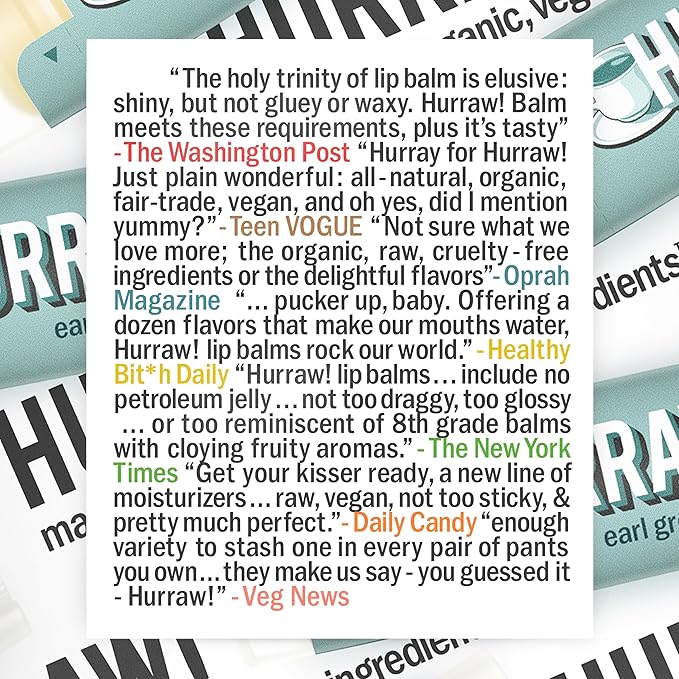 Hurraw! Earl Grey Lip Balm: Organic, Certified Vegan, Cruelty and Gluten Free. Non-GMO, 100% Natural Ingredients. Bee, Shea, Soy and Palm Free. Made in USA
