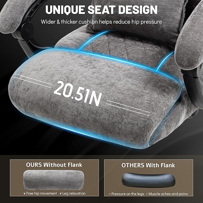 Massage Office Chair with Foot Rest,Kneading & Heat Executive Office Chairs for Heavy People,500LBS Big and Tall Office Chair,Ergonomic Reclining Desk Chair,Dual-Use Pillow,Home Office,GreyCloth