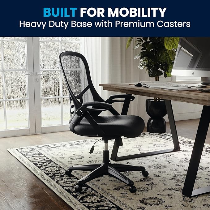 Flash Furniture Porter High Back Black Mesh Ergonomic Swivel Office Chair with Black Frame and Flip-up Arms