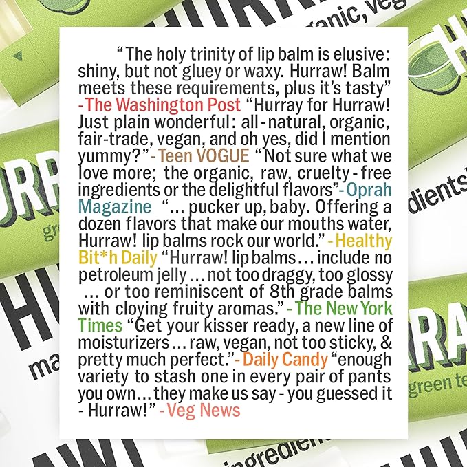 Hurraw! Green Tea Lip Balm: Organic, Certified Vegan, Cruelty and Gluten Free. Non-GMO, 100% Natural Ingredients. Bee, Shea, Soy and Palm Free. Made in USA