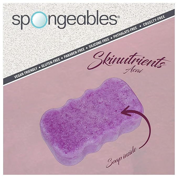 Spongeables Body Wash in a 20+ Wash Sponge, Acai Berry, 1 Count