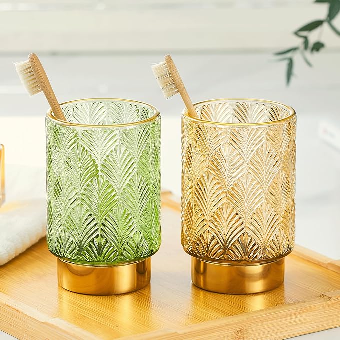 Makeup Brush Holder Organizer,Toothbrush Holders,Desk Pen Pencil Holder,Multifunctional Vintage Glass Brush Cup（A42-2-US）
