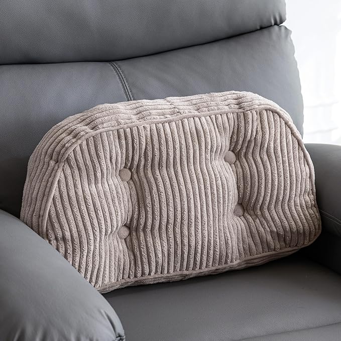 HIGOGOGO Lumbar Support Pillow for Recliner Chair/Accent Chair/Couch/Office Chair, Tufted Corduroy Back Support Cushion for Elderly, Recliner Cushions for Back Rest, Pain Relief, Reading, Grey