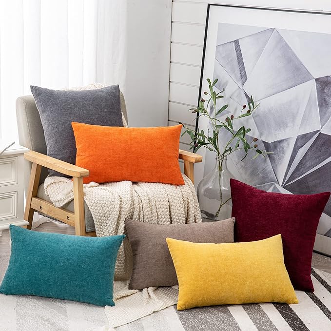 GAWAMAY Decorative Square Throw Pillow Covers 18"x18" Inch Set of 2, Super Soft Chenille Pillows Farmhouse Fall Pillowcase for Living Room Bedroom Sofa Couch Cushion Cover Grey 45x45cm (No Insert)