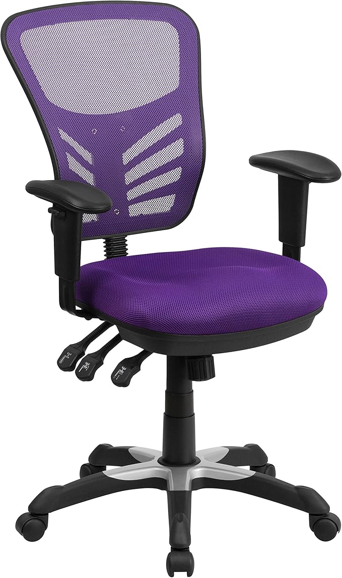 Flash Furniture Nicholas Mid-Back Swivel Office and Gaming Chair, Ergonomic Mesh Office Chair with Adjustable Lumbar Support and Height, Purple