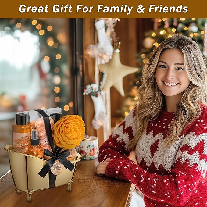 Spa Gift Baskets For Women - Luxury Bath Set With Honey & Almond - Spa Kit Includes Body Wash, Bubble Bath, Lotion, Bath Salts, Body Scrub, Body Spray, Shower Puff, and Towel