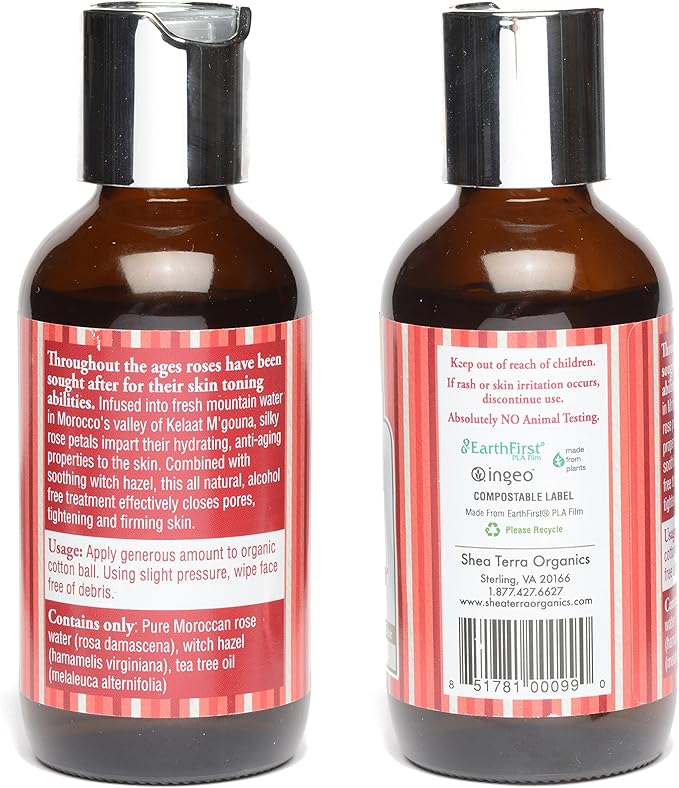 Shea Terra Organics Beauty Water, Toner & Face Mist – Damask Rose HIPS & Hazel | Natural Daily Hydrating Toner with Anti-Aging Rose & Witch Hazel to Soothe & Cleanse Inflamed Skin & Fight Acne – 4 oz