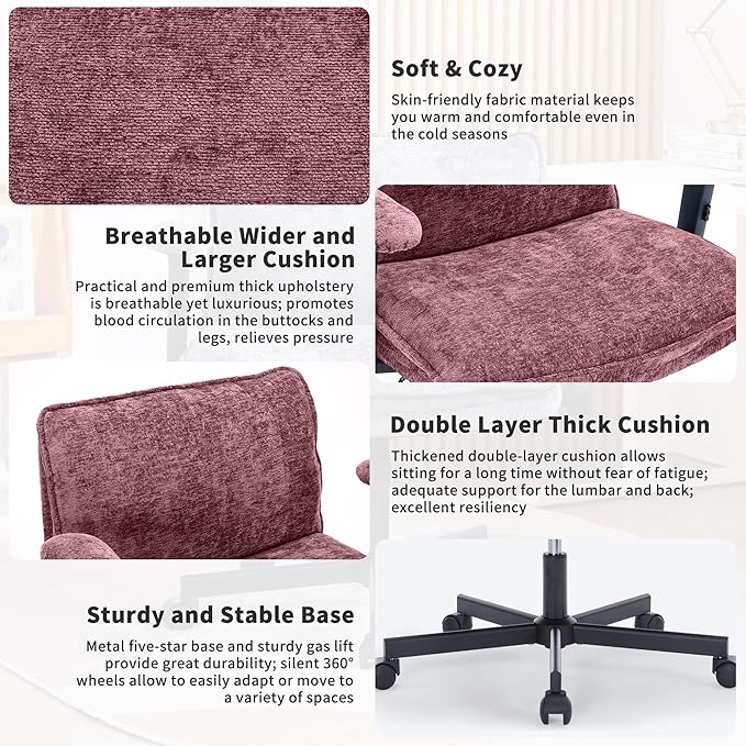 Cross Legged Office Chair, Height Adjustable Swivel Desk Chair with Flip-Up Arms, Padded Criss Cross Chair for Home Office & Bedroom