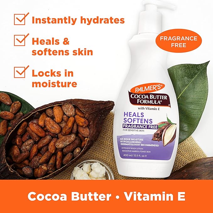 Palmer's Cocoa Butter Formula Daily Skin Therapy Fragrance Free Lotion for Dry Skin, Unscented Body Lotion, Pump Bottle, 13.5 Fl Oz