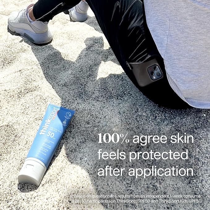 Thinksport SPF 50 Mineral Sunscreen – Safe, Natural Sunblock for Sports & Active Use - Water Resistant Sun Cream –UVA/UVB Sun Protection – Vegan, Reef Friendly Sun Lotion, 3 Fl Oz (Pack of 1)