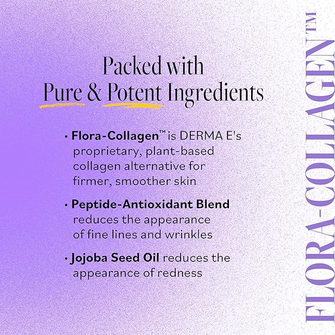 Derma E Advanced Peptides and Vegan Flora-Collagen Night Moisturizer – Hydrating Topical Facial Cream Improves Elasticity and Reduces Appearance of Lines and Wrinkles, 2 Oz